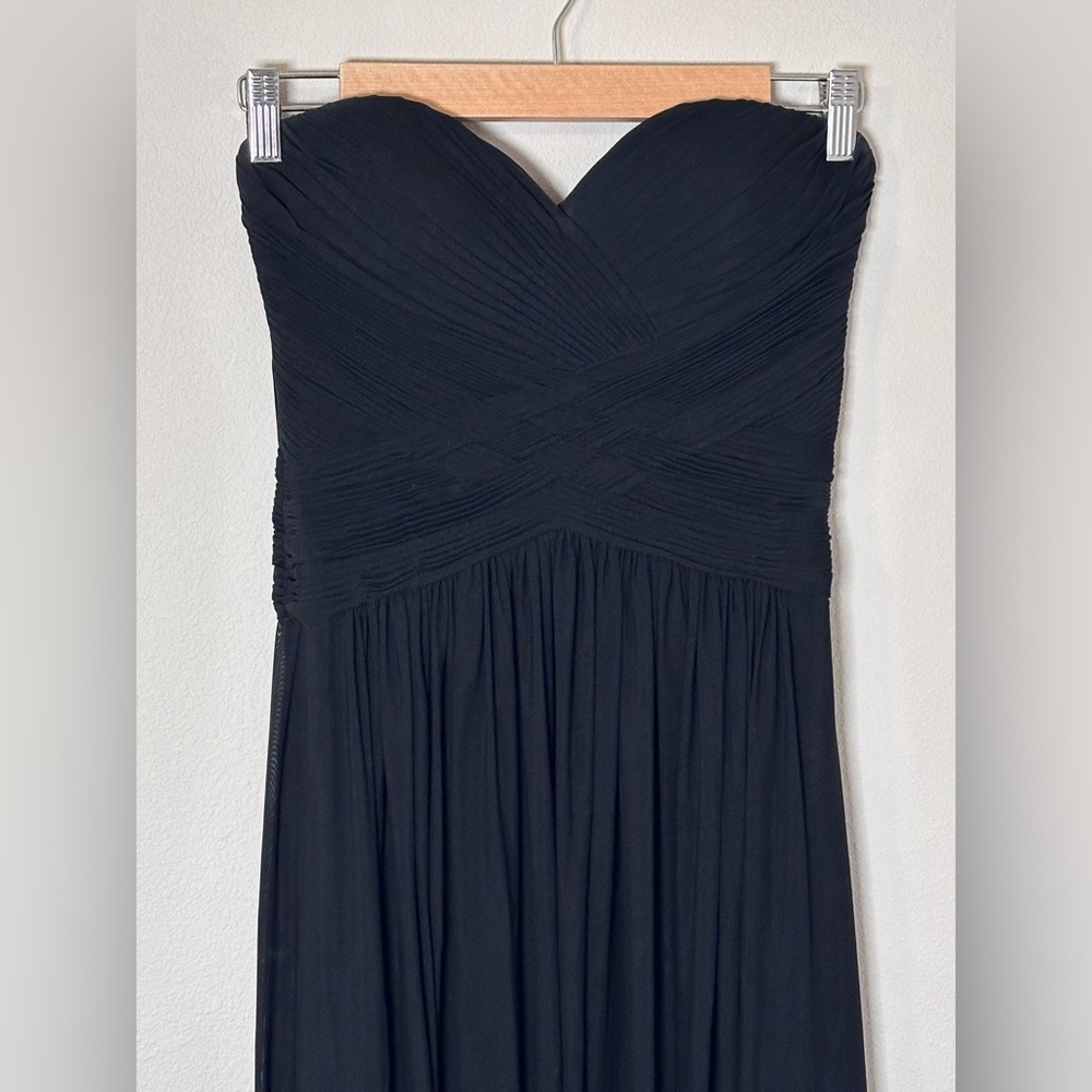 La Femme Black Strapless Sheer Gown with wrapped corset and zipper size 4